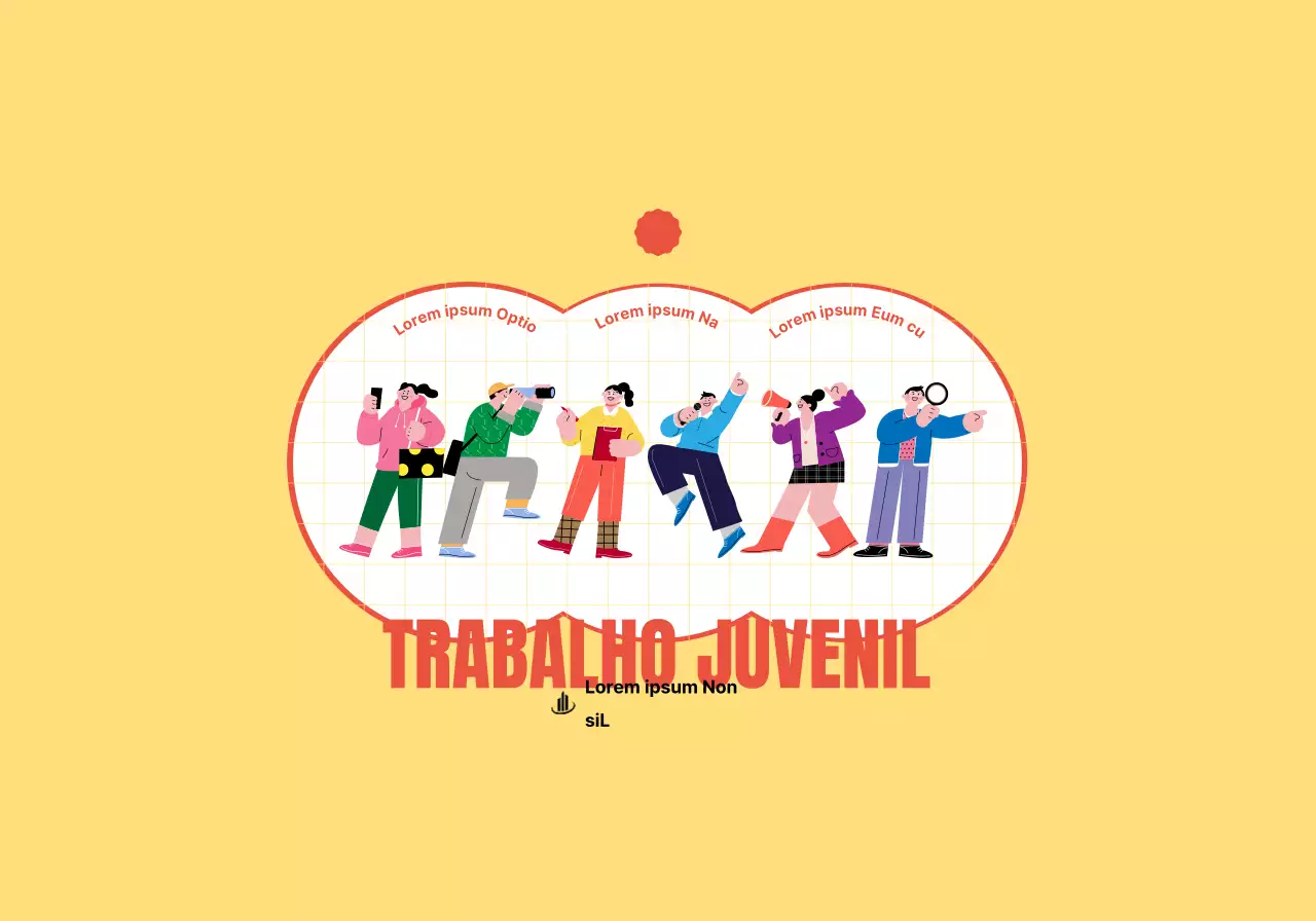 Conceito de centro de candidatura a emprego para jovens com ilustrações bonitas a amarelo e vermelho