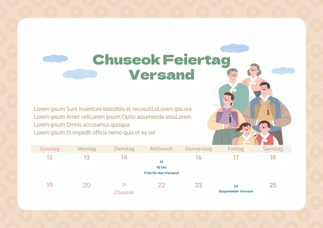 Chuseok-Feiertagszustellung mit einem warmen beige gemusterten Hintergrund