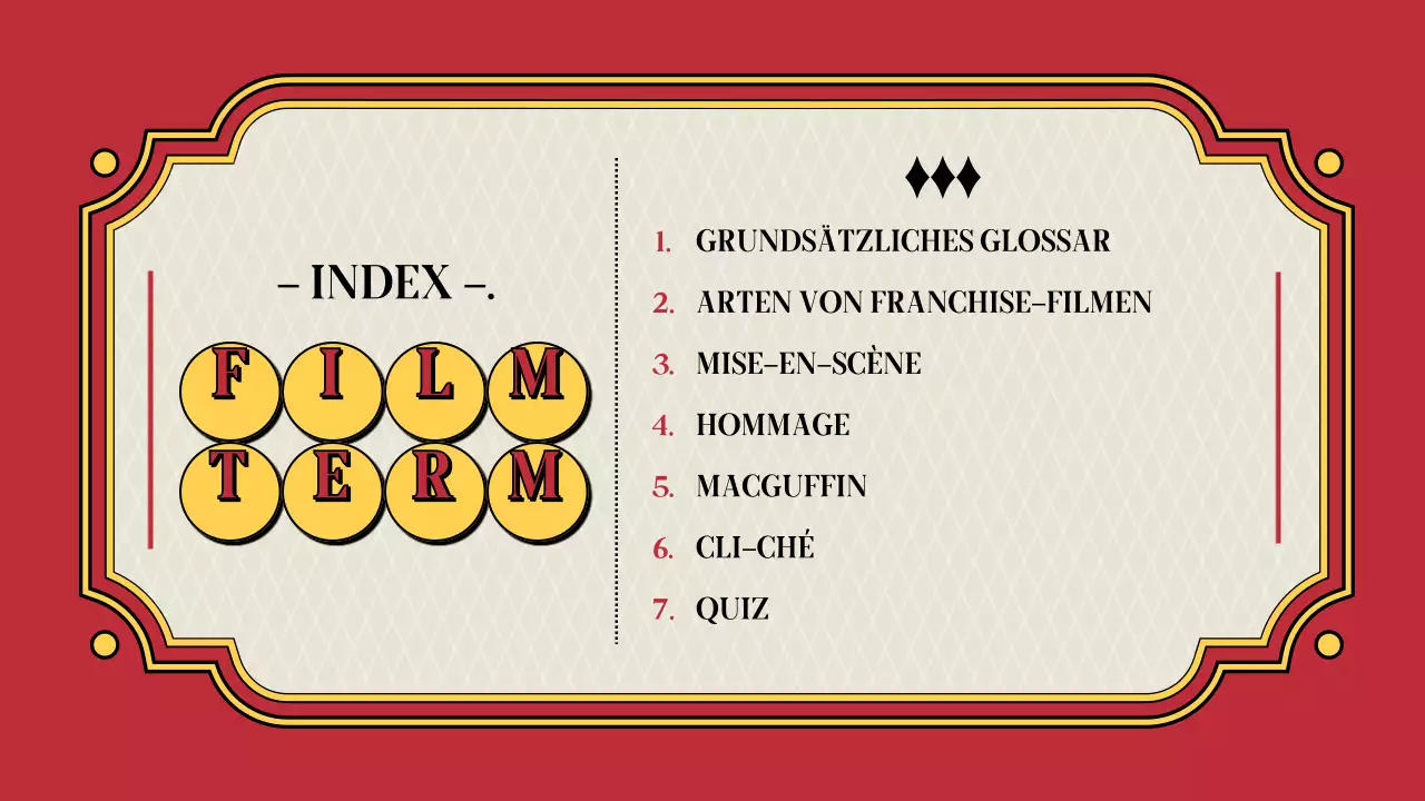 Einführung in die Filmterminologie im roten und gelben Theaterkonzept