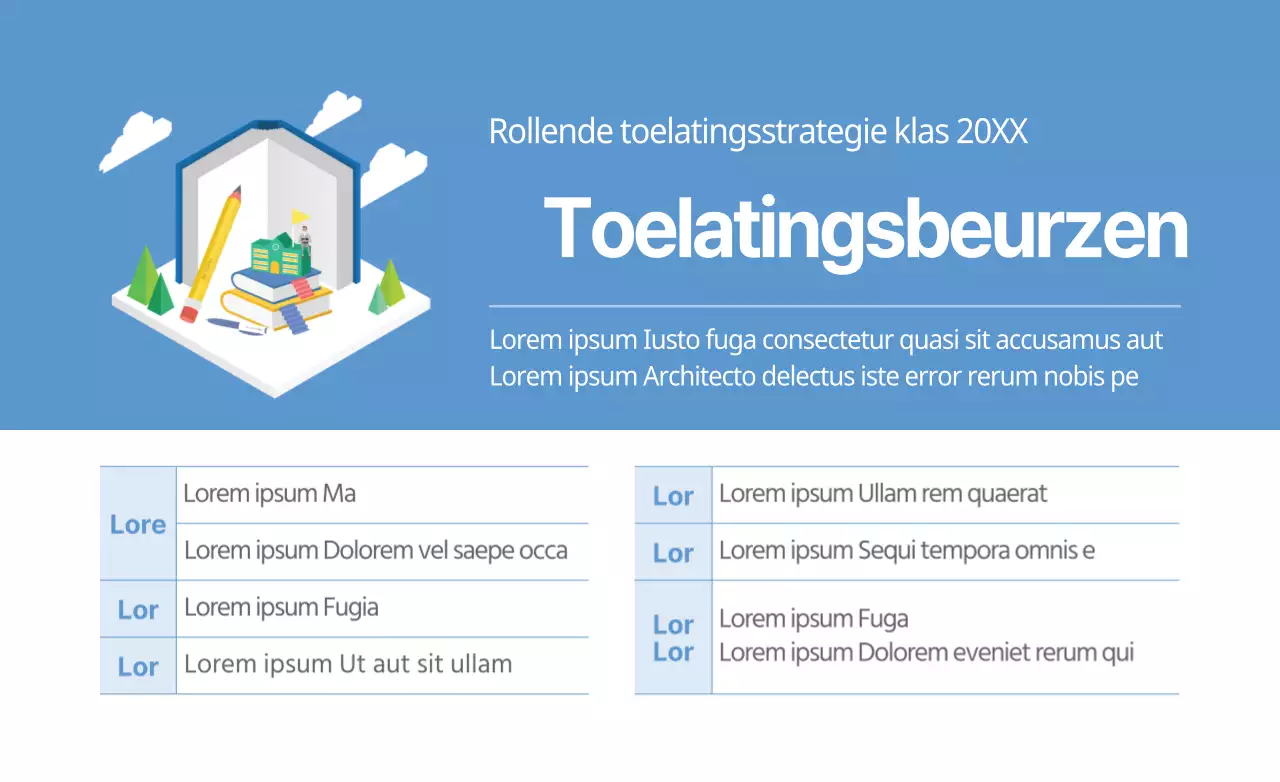 Een eenvoudige, strakke stijl in blauw en wit voor je toelatingspresentatie voor de universiteit