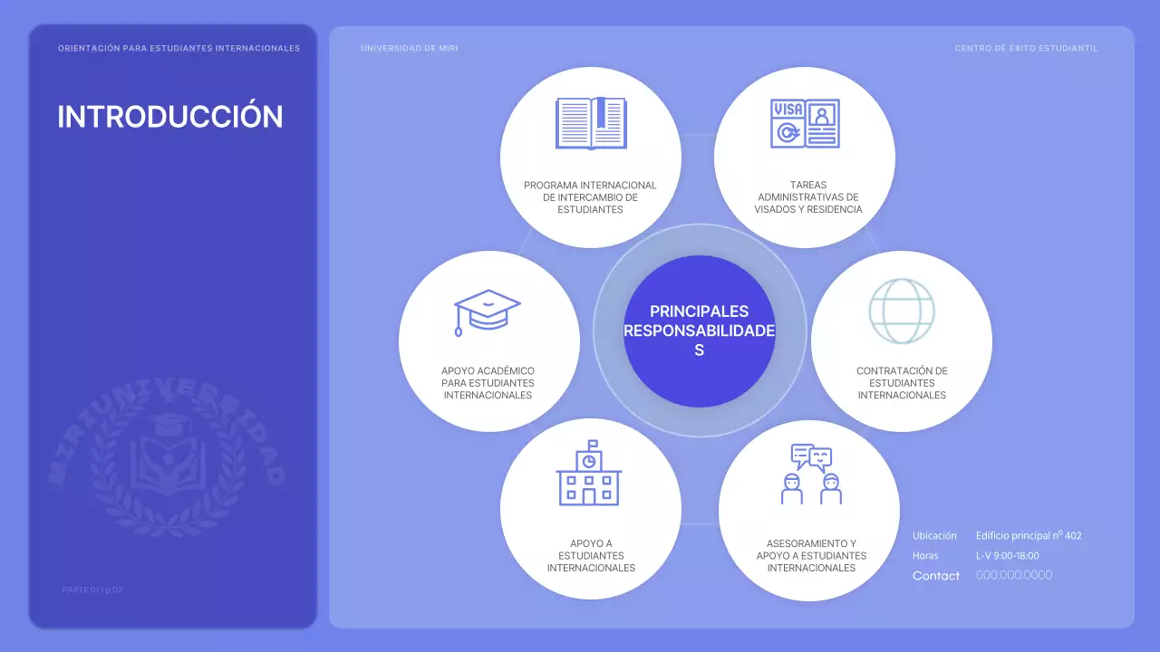 Orientación para estudiantes internacionales en malva y vibrante