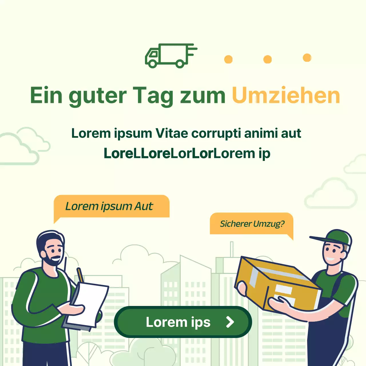 Grüne und gelbe Pastellfarben als Werbung für den Umzug Social Square Media