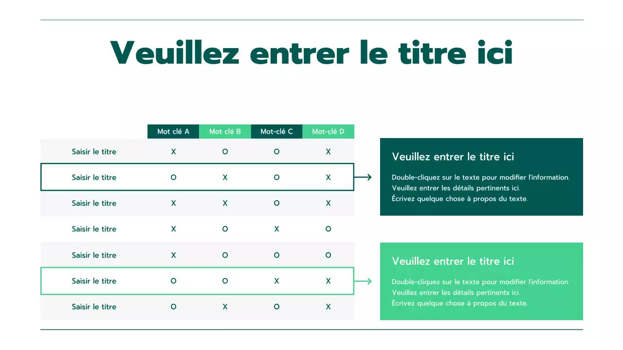 Présentation avec différents graphiques en dégradé vert
