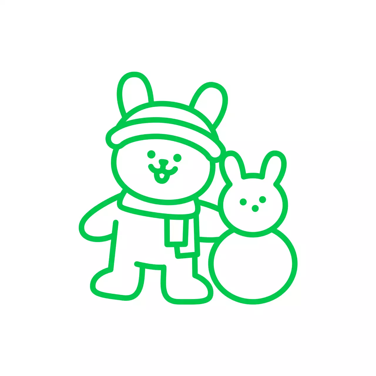 丸くてかわいいうさぎと雪うさぎのイラスト風子供修練館