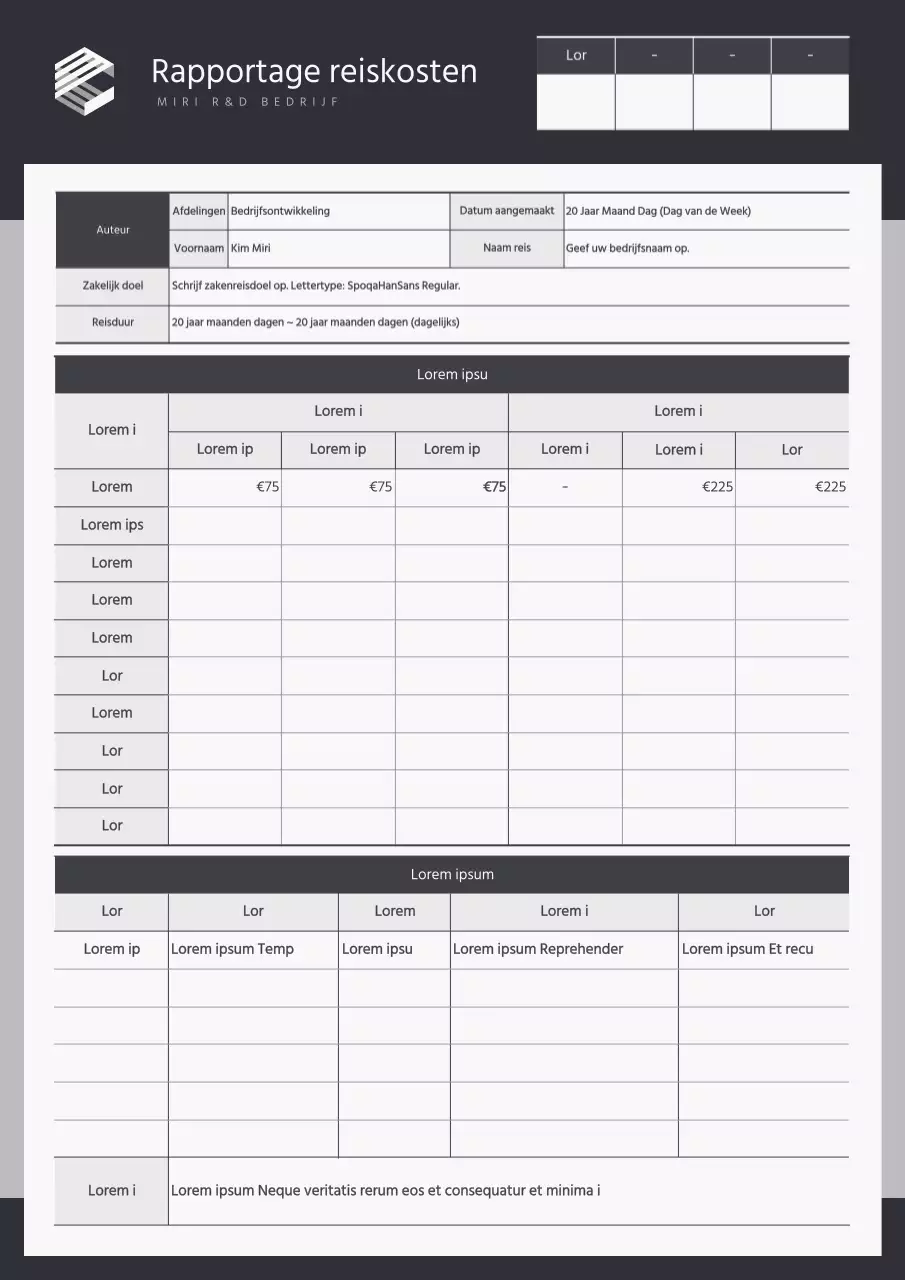 Eenvoudige zwarte en grijze reiskostendeclaraties