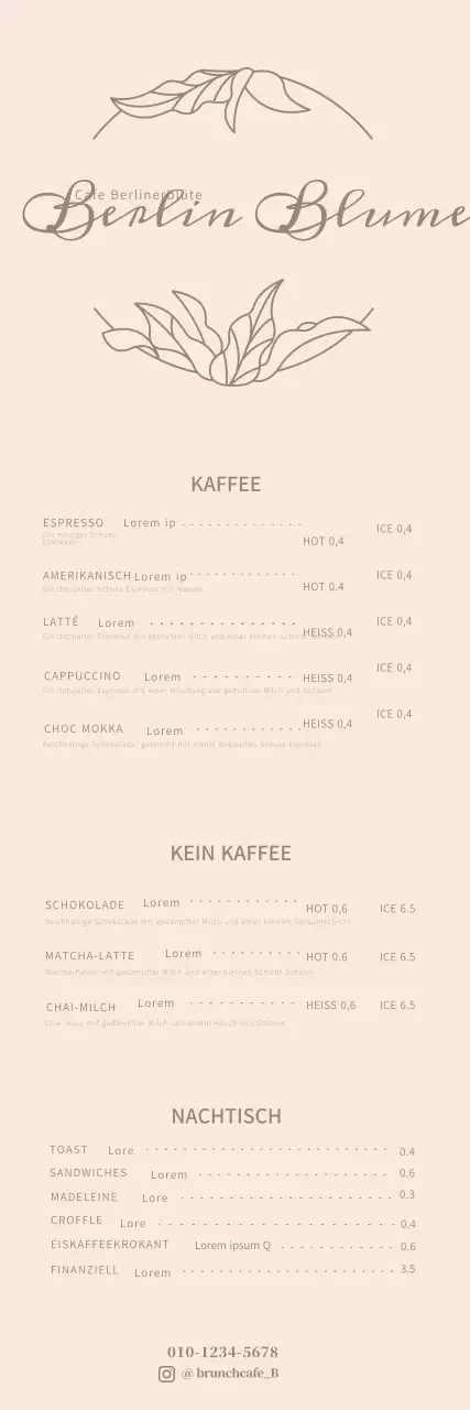 Rosa luxuriöse Blume Cafe Menü Board Banner