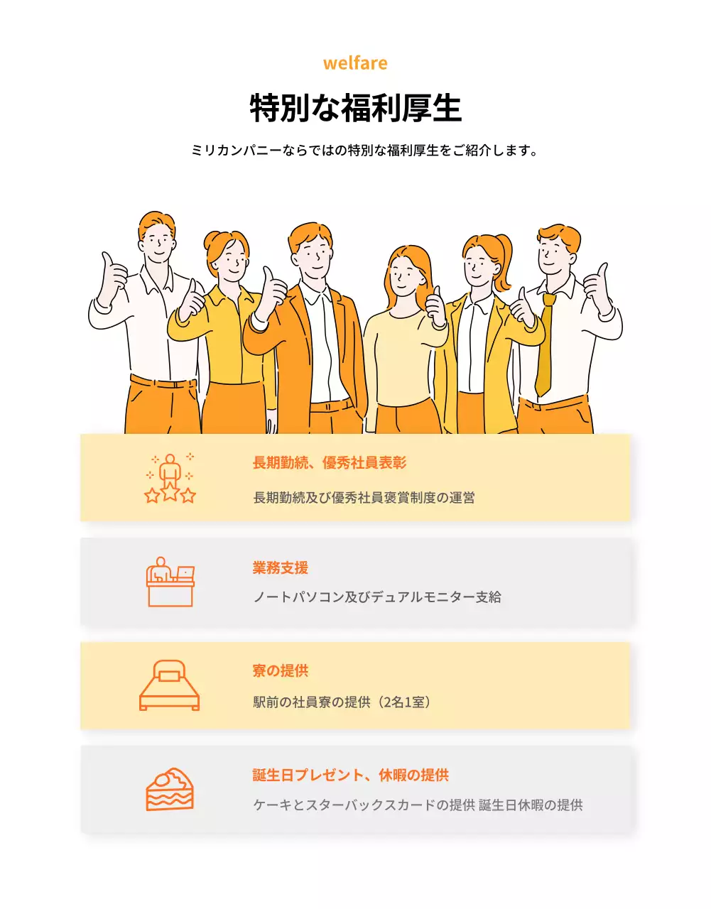 オレンジ モダン 採用 チラシ 詳細ページ