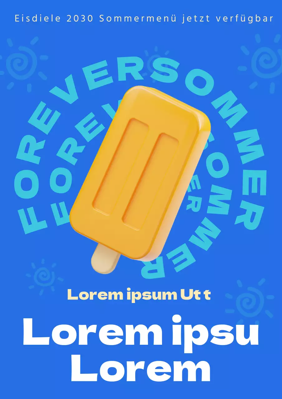 Werbung für eine neue Eiskarte mit einem kühlen blauen Farbschema