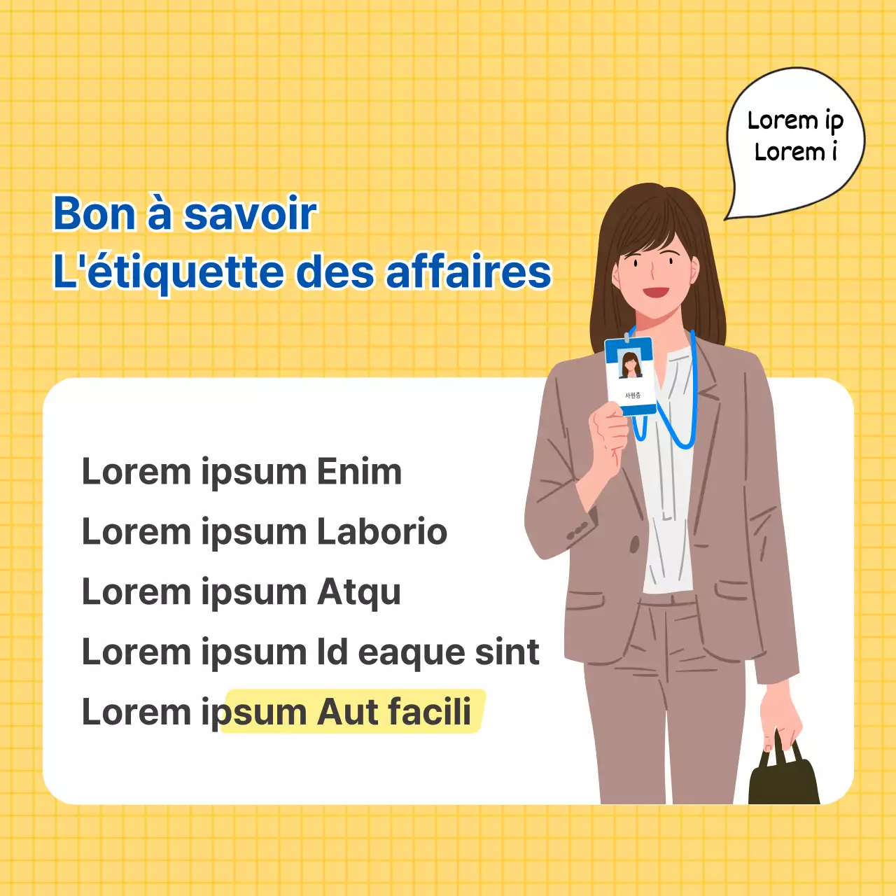 L'étiquette des affaires en jaune et en propre CardNews