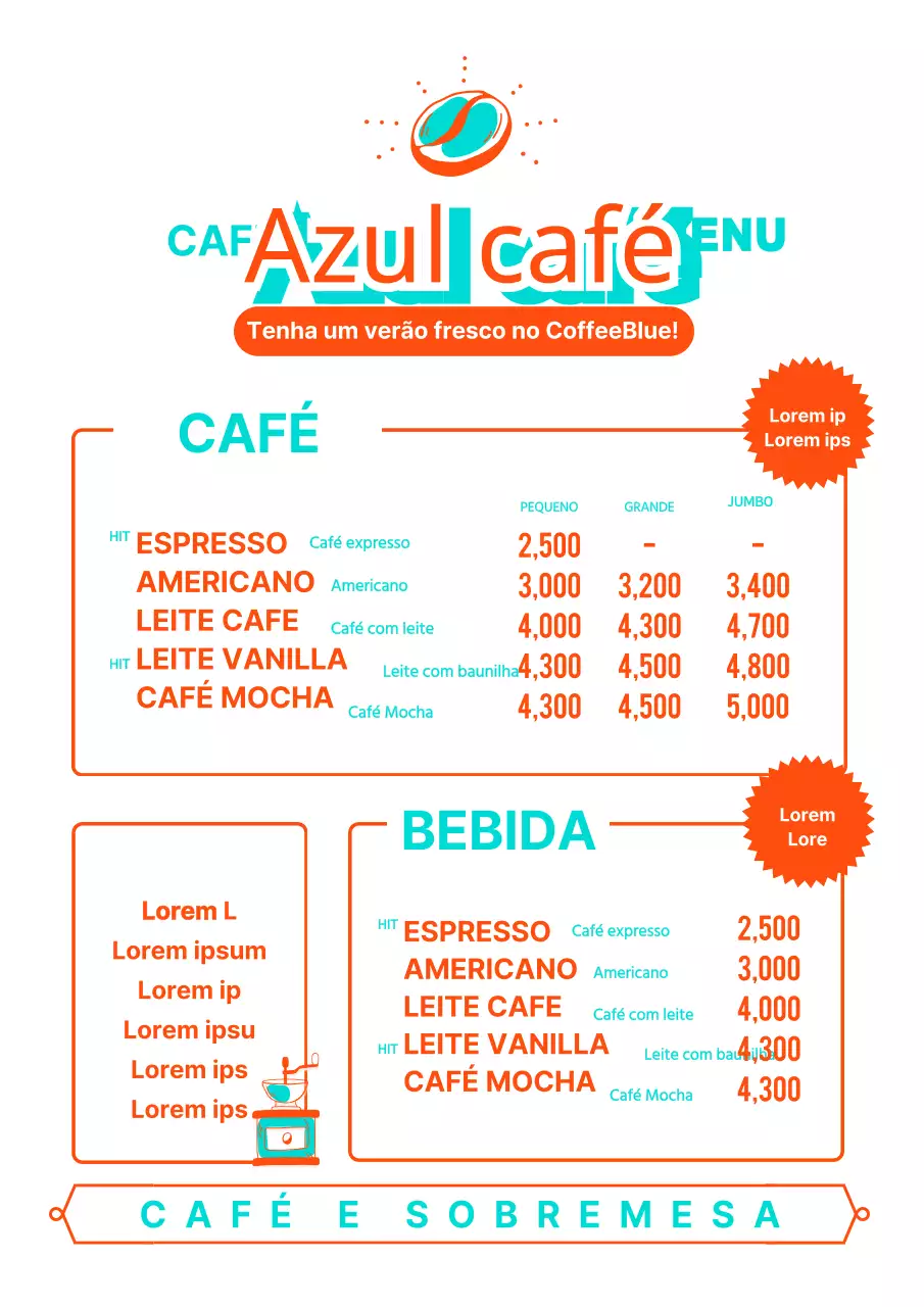 Criar um menu de bebidas para um café com um toque giro