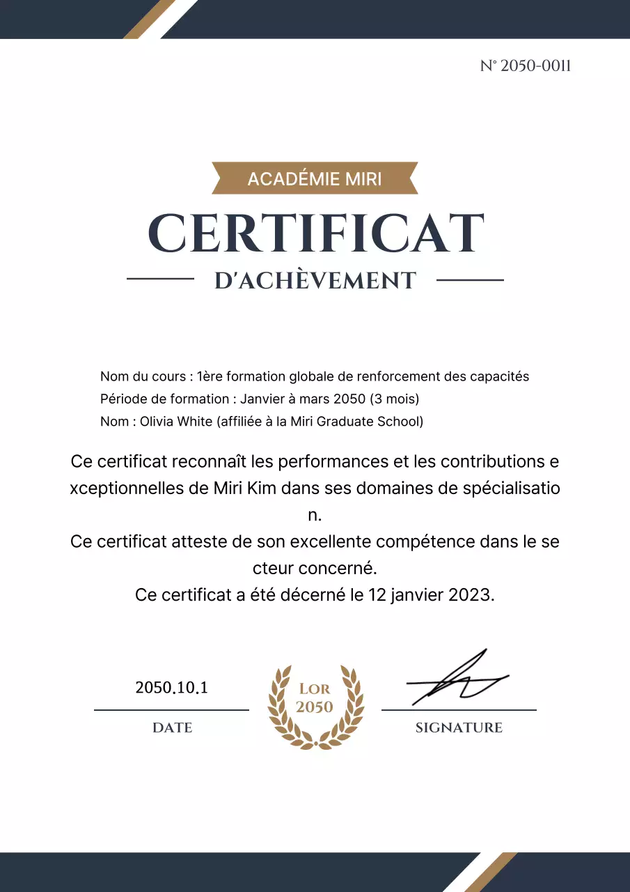 Documents relatifs aux certificats de formation d'une grande classe en marine et or