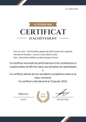 Documents relatifs aux certificats de formation d'une grande classe en marine et or