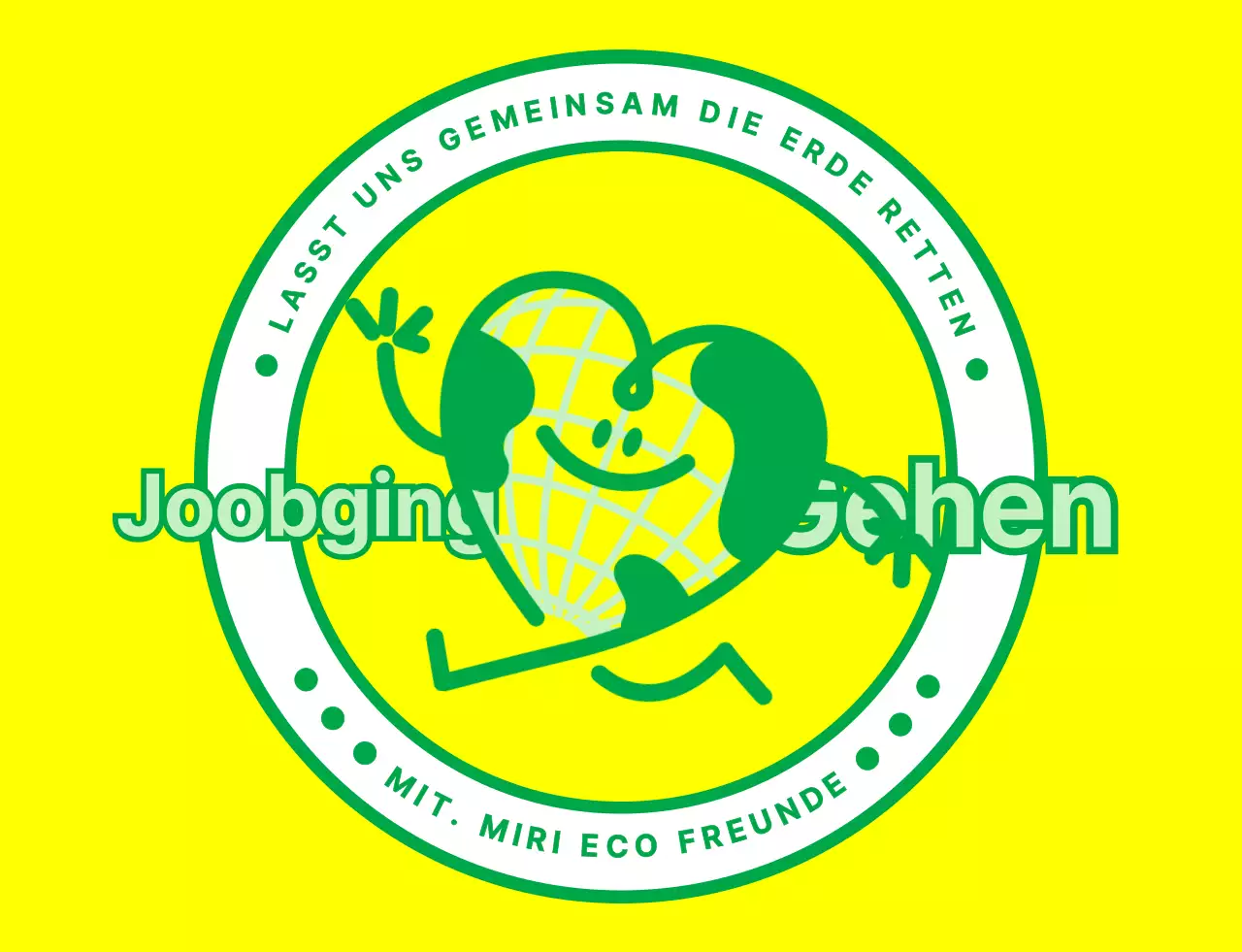 Emblem-Logo-Konzept mit einer niedlichen Erdfigur in Gelb und Grün für eine globale Umweltkampagnenorganisation.