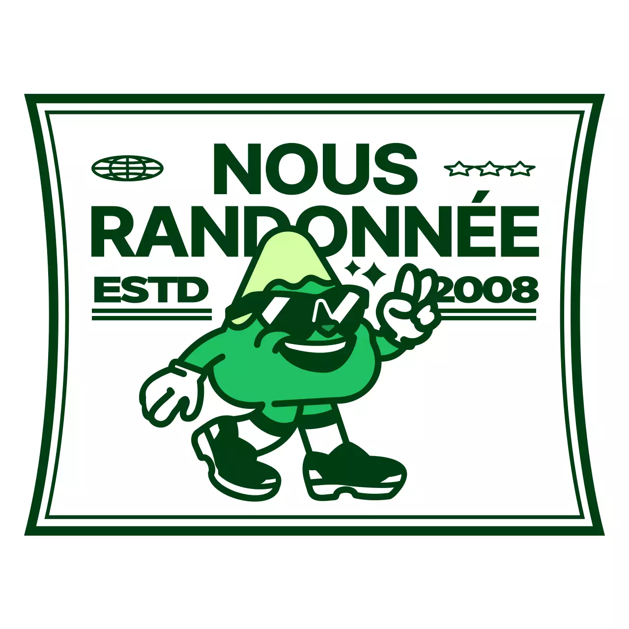 Cadeau de club de style logo représentant un personnage de montagne mignon et branché en vert et blanc.