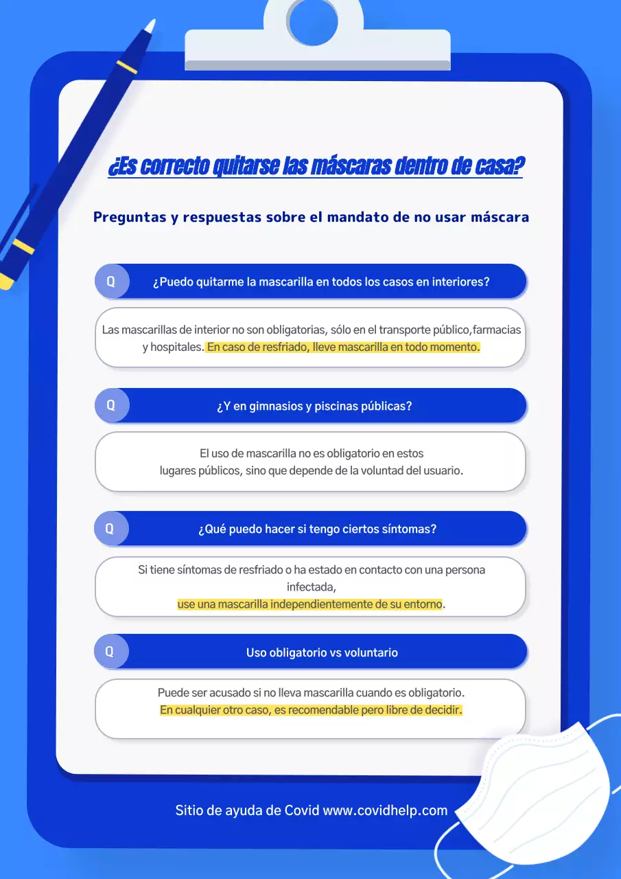 Guía de preguntas y respuestas cotidianas sobre salud, ilustrada en azul y amarillo.