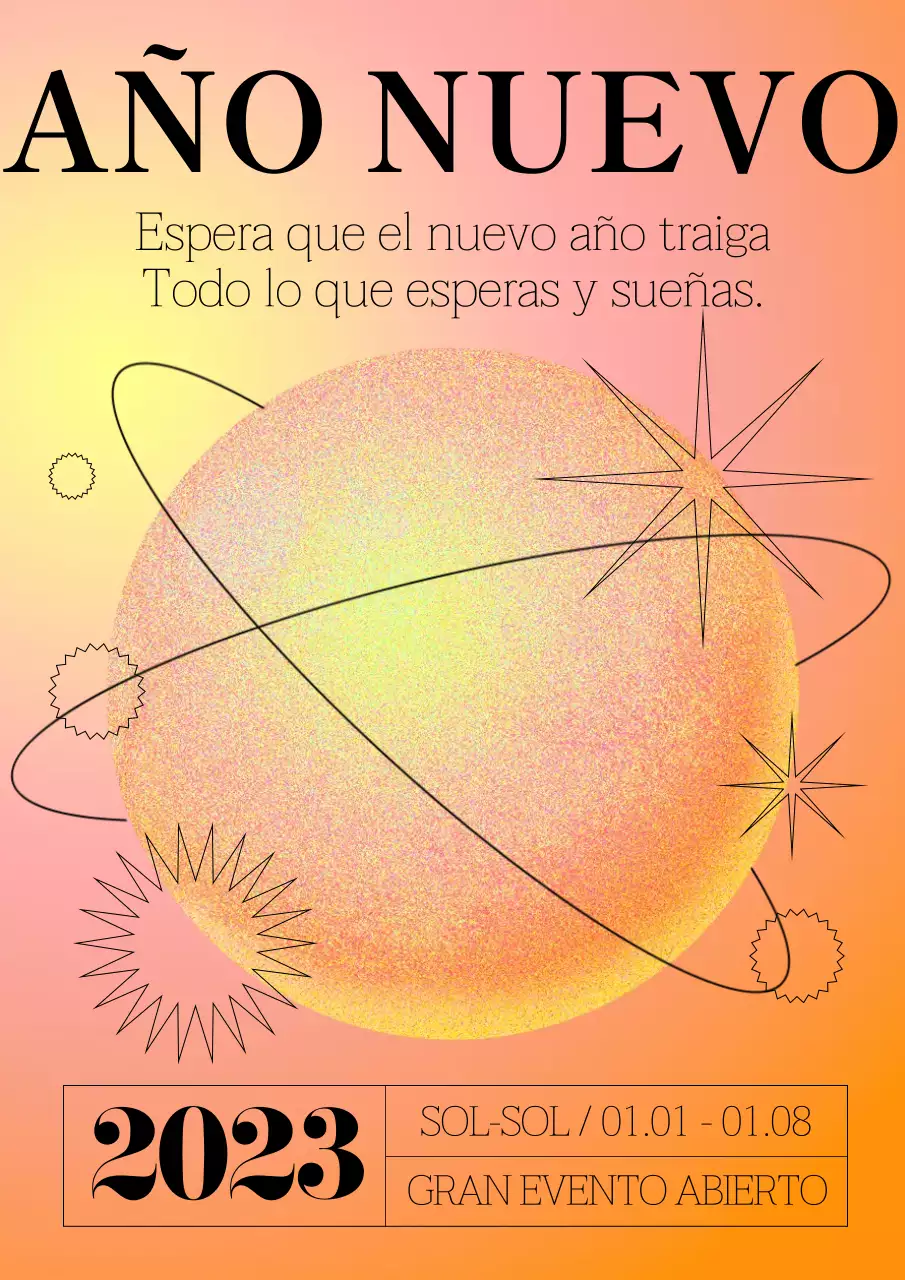Cartel del Año Nuevo Solar en naranja y amarillo