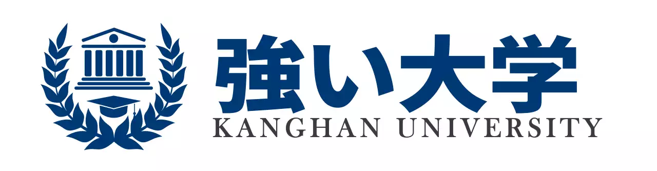 藍色の教育シンボルのロゴが入った大学のロゴ。