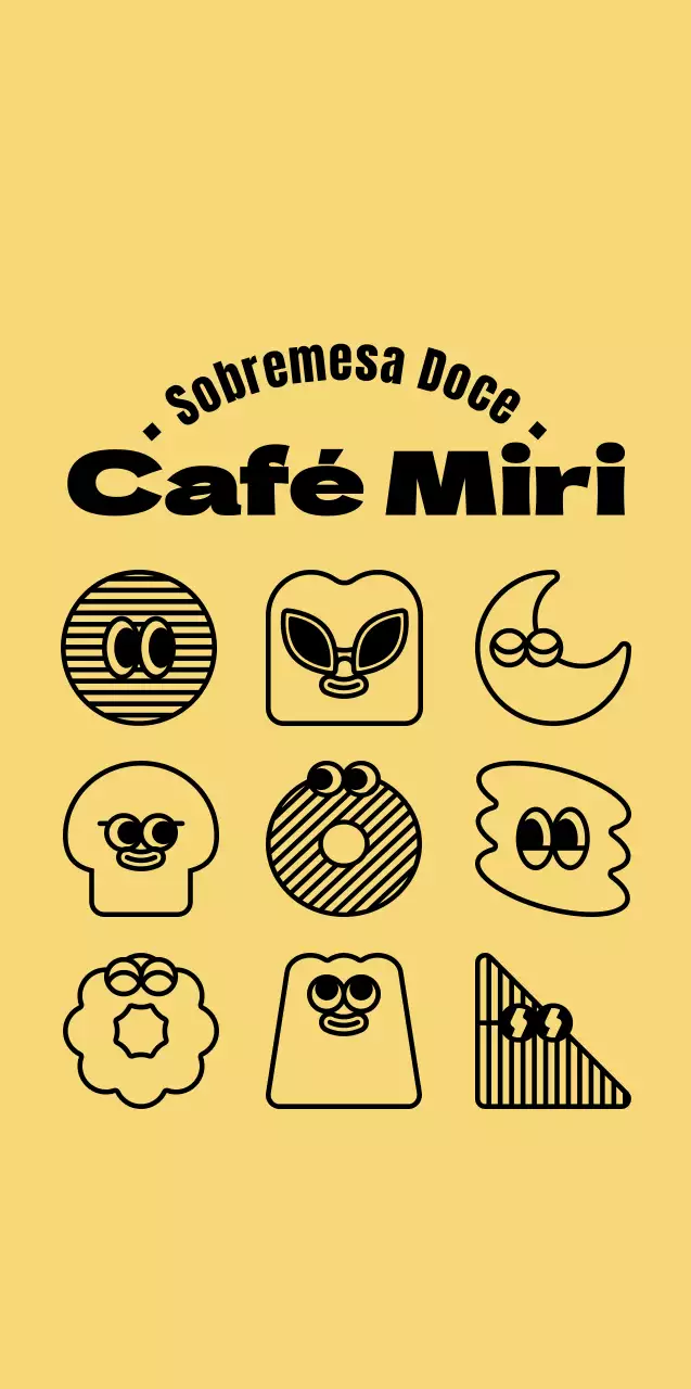 Coleção de ilustrações bonitas de sobremesas amarelas e pretas para produtos de café estilizados