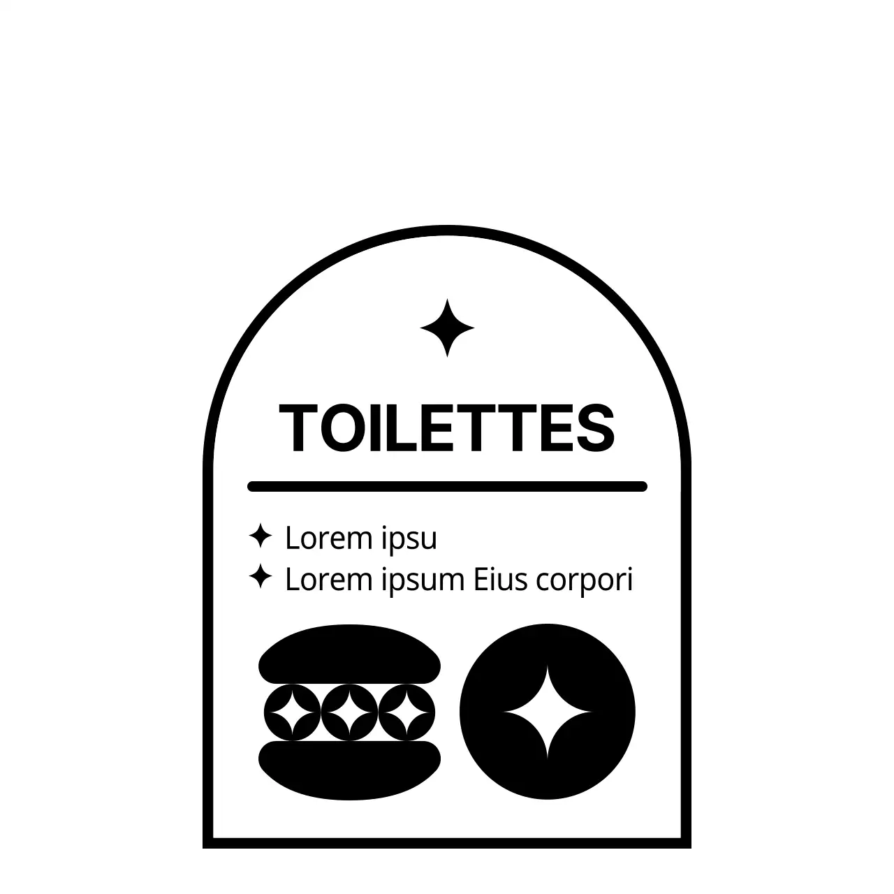 Icône de dessert simple et propre, en noir et blanc, et combinaison de texte pour l'information sur les magasins.