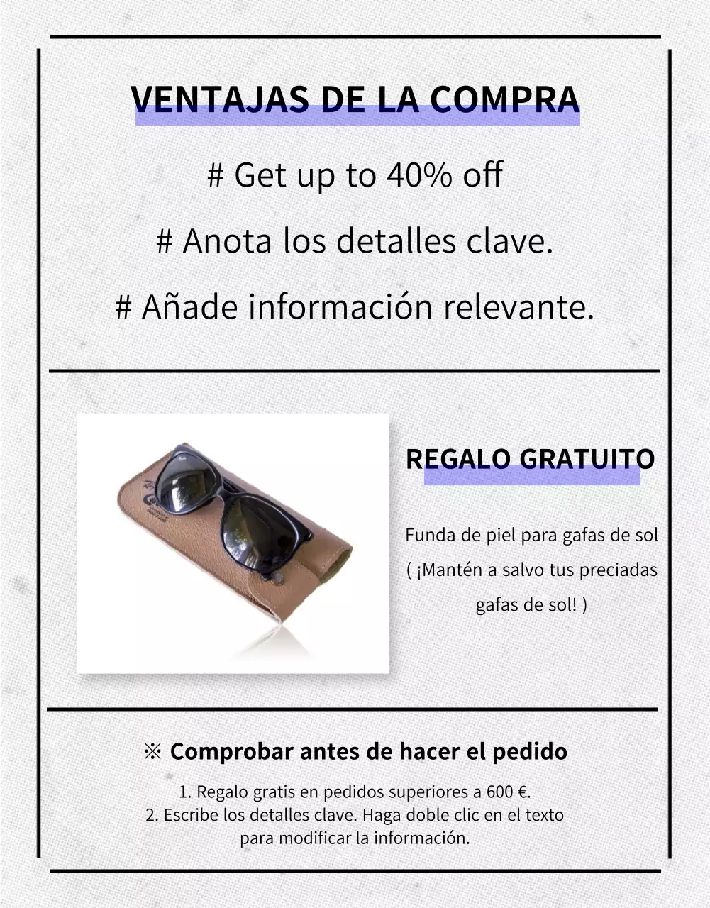 Página detallada de las gafas de sol