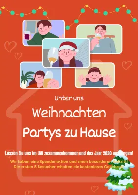Niedliche illustrierte Weihnachtsparty-Einladung in Rot