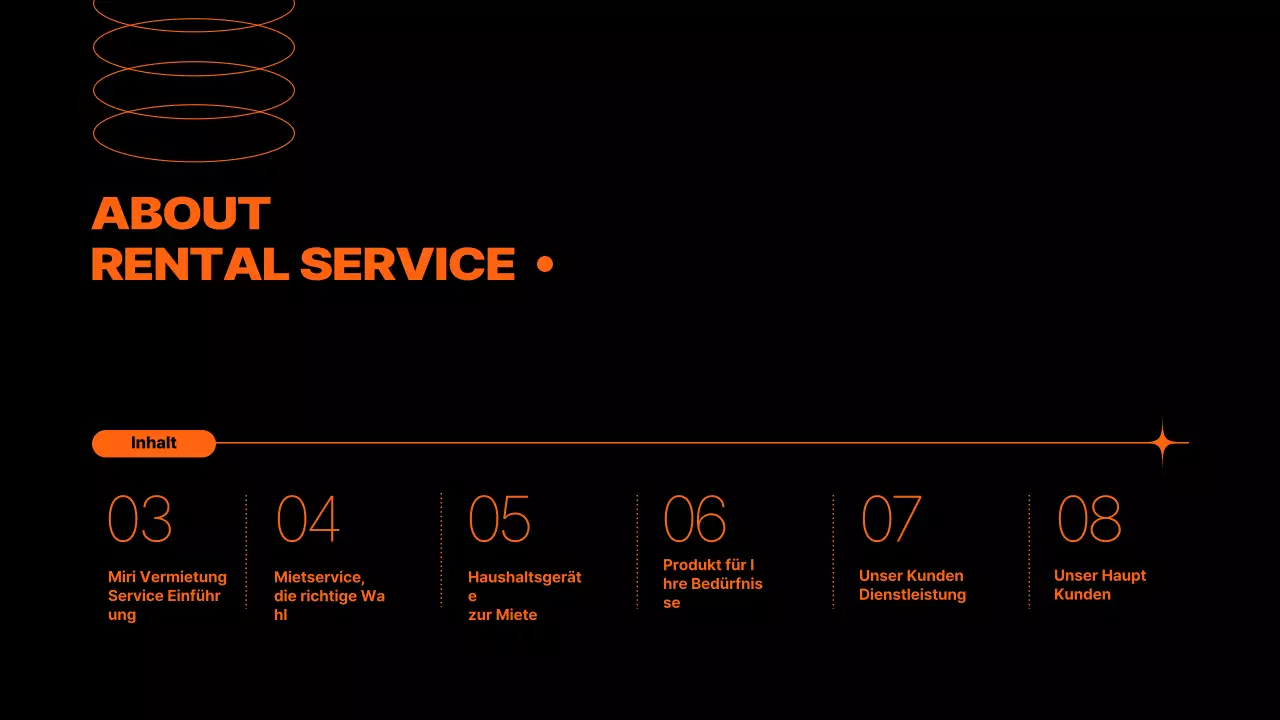 Vorschlag für einen Gerätemietservice mit orangefarbenen Elementen
