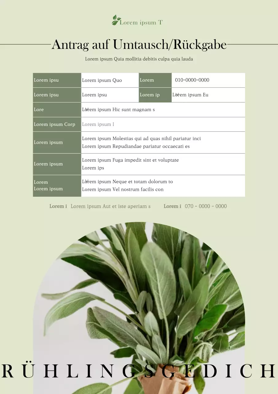 Dokumentationsvorlage für ein grünes und botanisches Einkaufszentrum