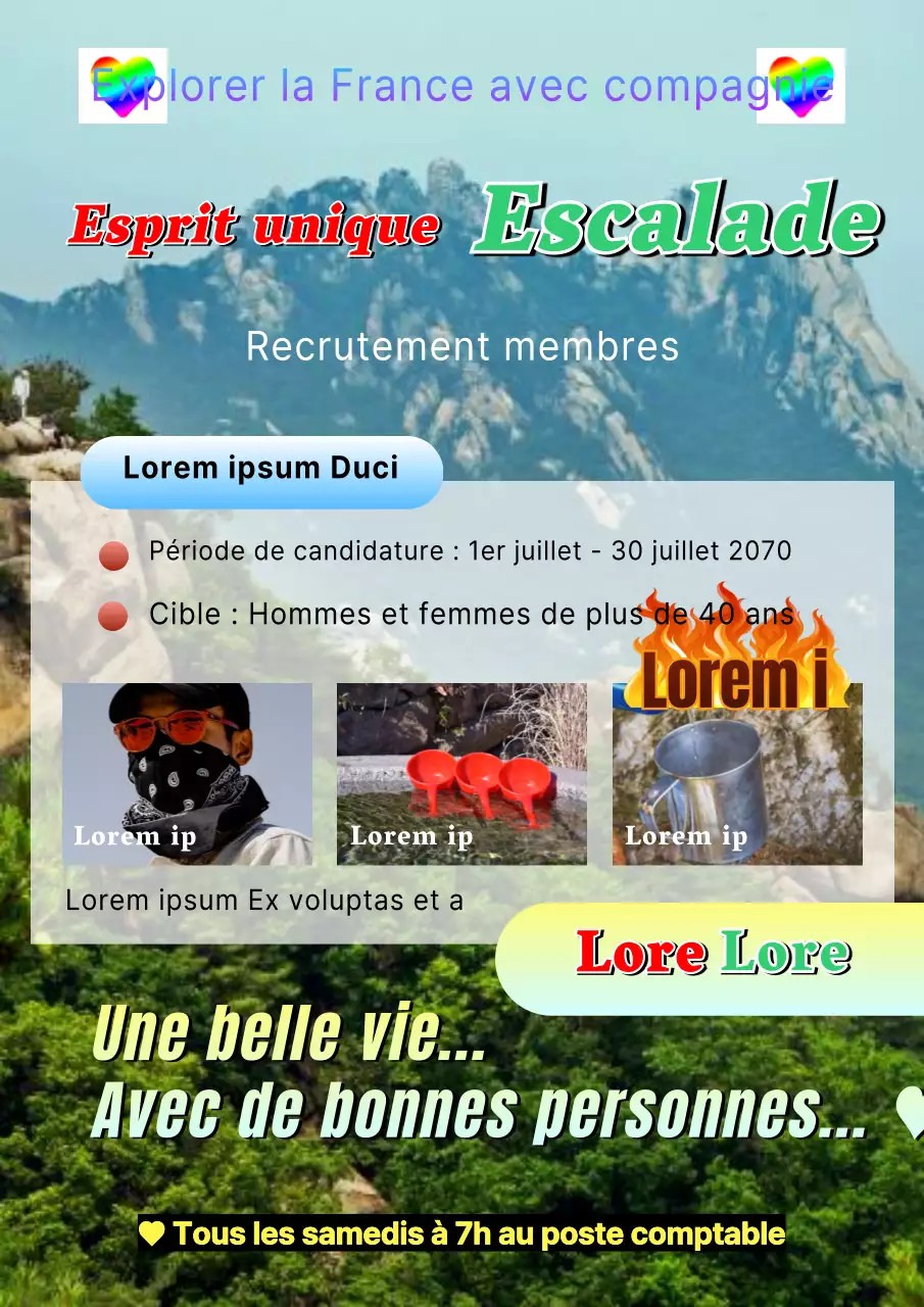 Recrutement d'un club de montagne rétro, coloré, dans le style des personnes âgées