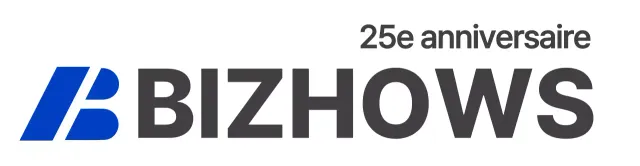 Logo de l'entreprise fondatrice avec des symboles bleus et gris