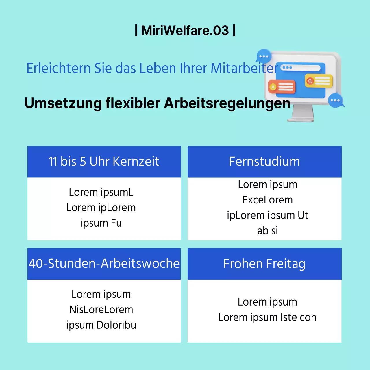 3D-Symbol mit blauen und hellblauen Farben Änderungen der betrieblichen Sozialleistungen