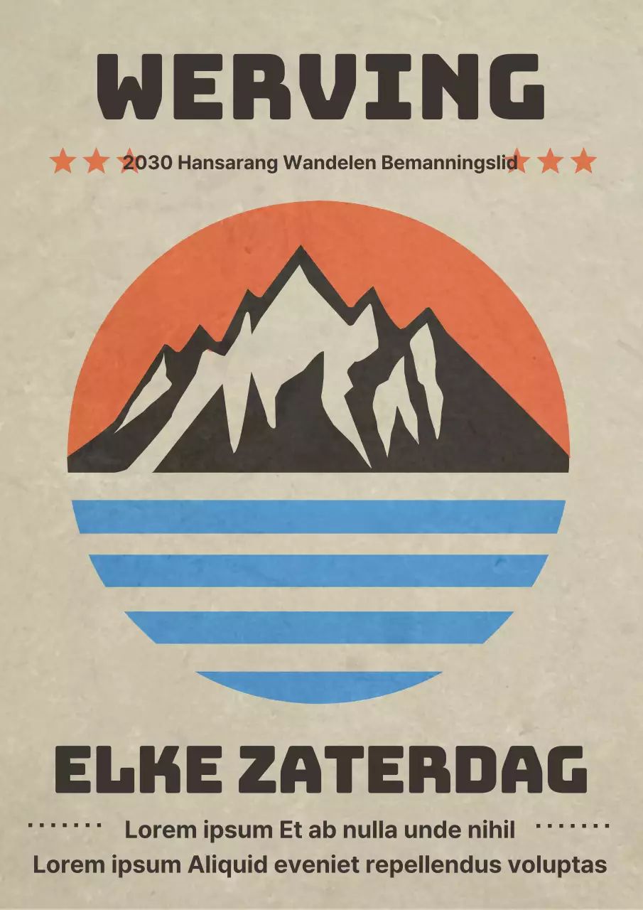 Vintage wervingsbericht bergbeklimmersvereniging in oranje en lichtblauw