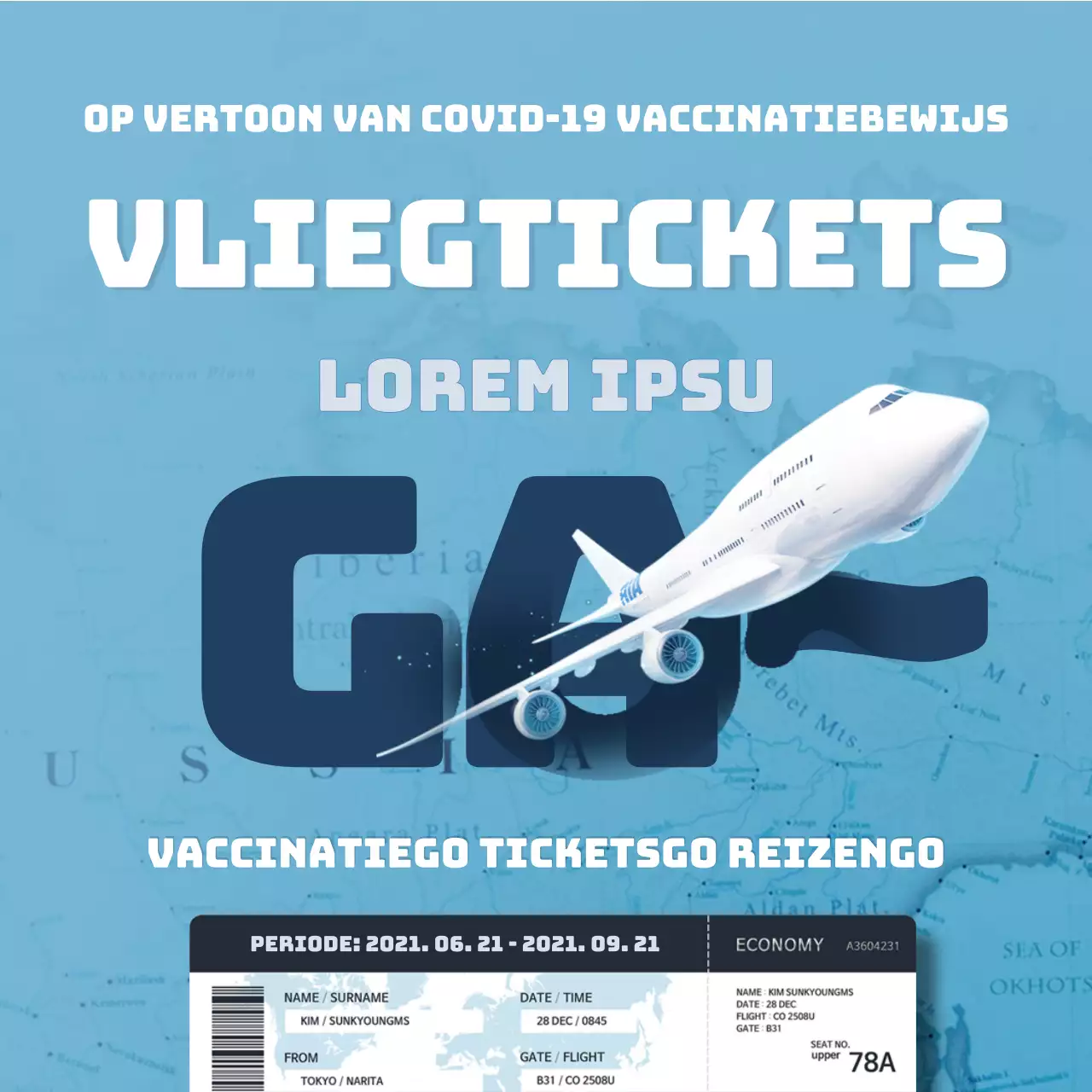 Blauwe, op reizen geïnspireerde ticketweggeefactie (sociale-mediapleinen)