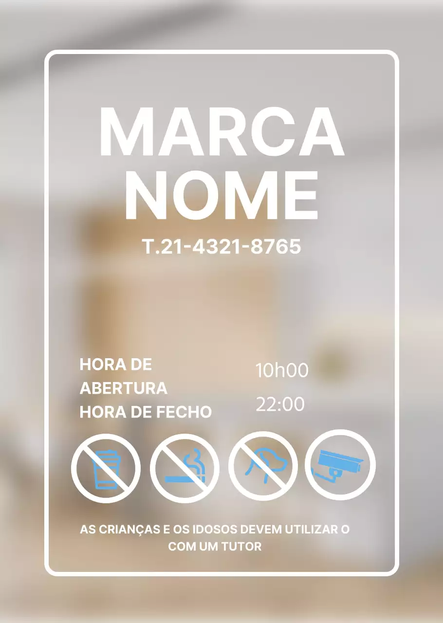 Cartaz transparente de horário de abertura simples em azul claro