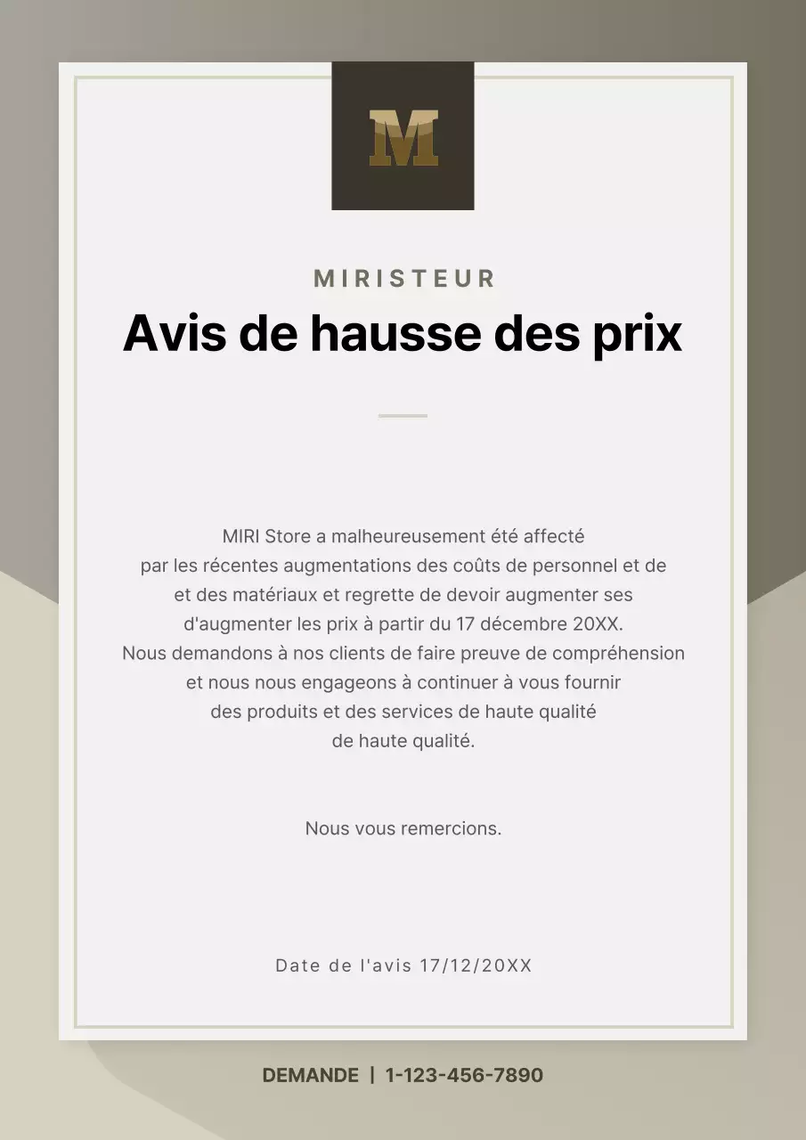 Modèle de lettre d'augmentation de prix de luxe de couleur marron