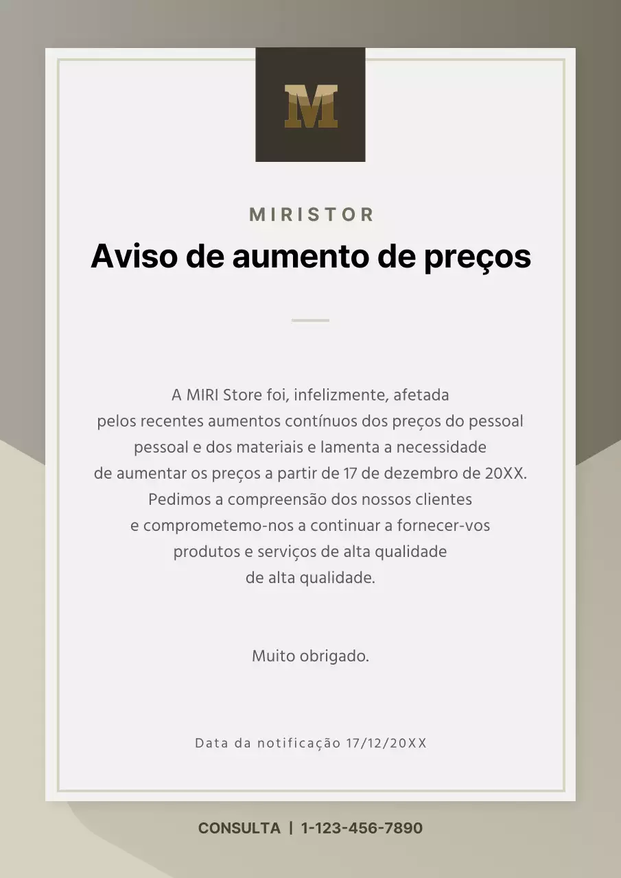Modelo de carta de aumento de preços de luxo em tons de castanho