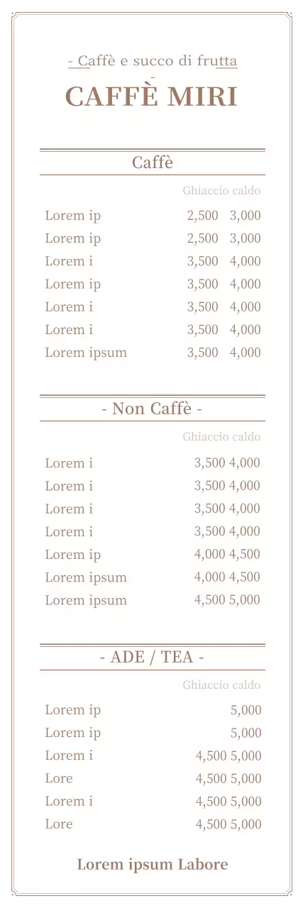 Banner semplice per il menu del caffè in bianco e marrone