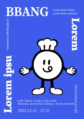 Une simple affiche bleue pour promouvoir l'ouverture d'un magasin de desserts.