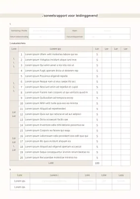 Evaluatie-items voor het beige beoordelingsformulier voor leidinggevenden Beoordelingsformulier promotie