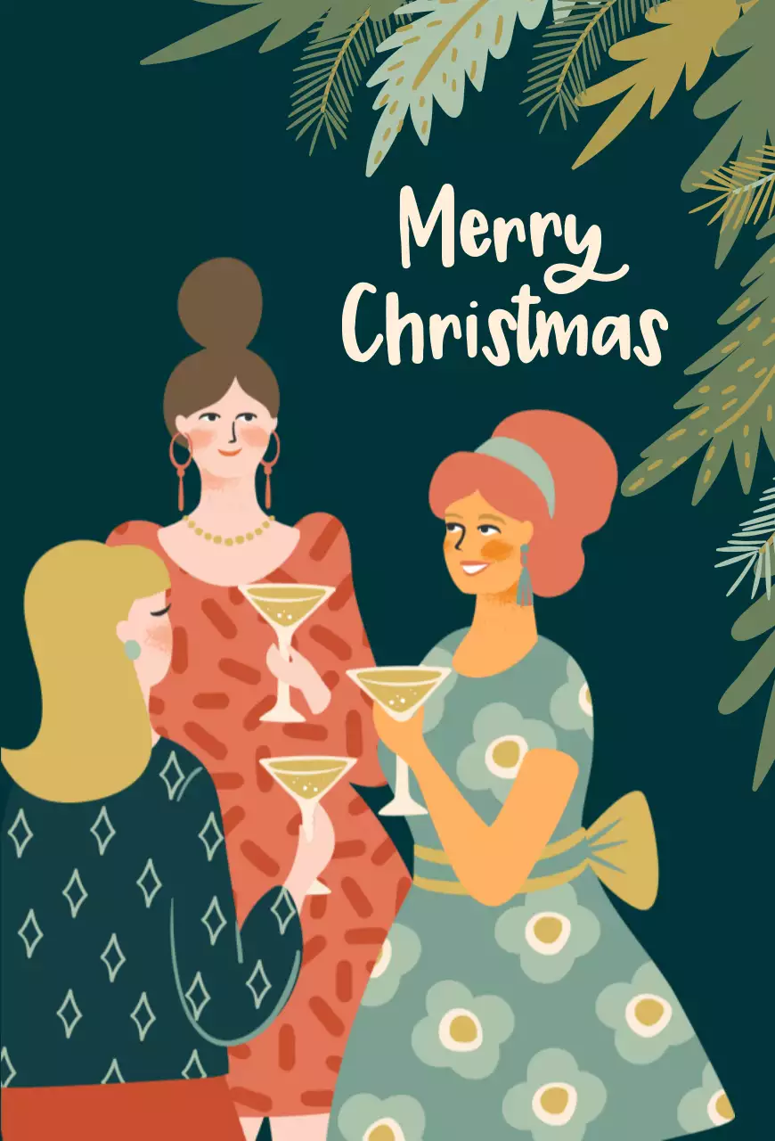 緑と淡い黄色のかわいいクリスマスパーティーのイラストコンセプト