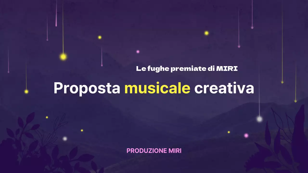 Proposta musicale creativa con sfondo viola e abbellimenti di stelle