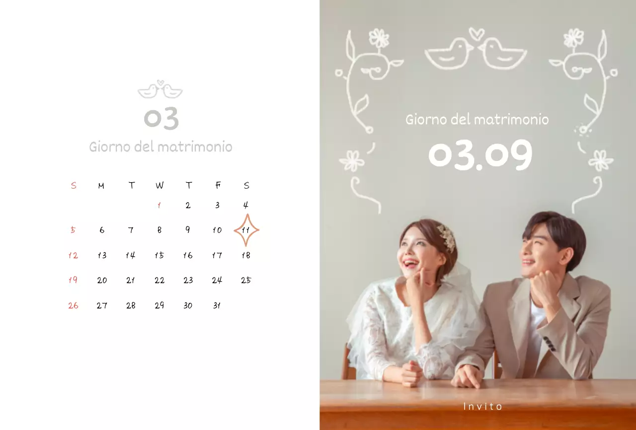 Simpatiche partecipazioni di nozze con illustrazioni al tratto