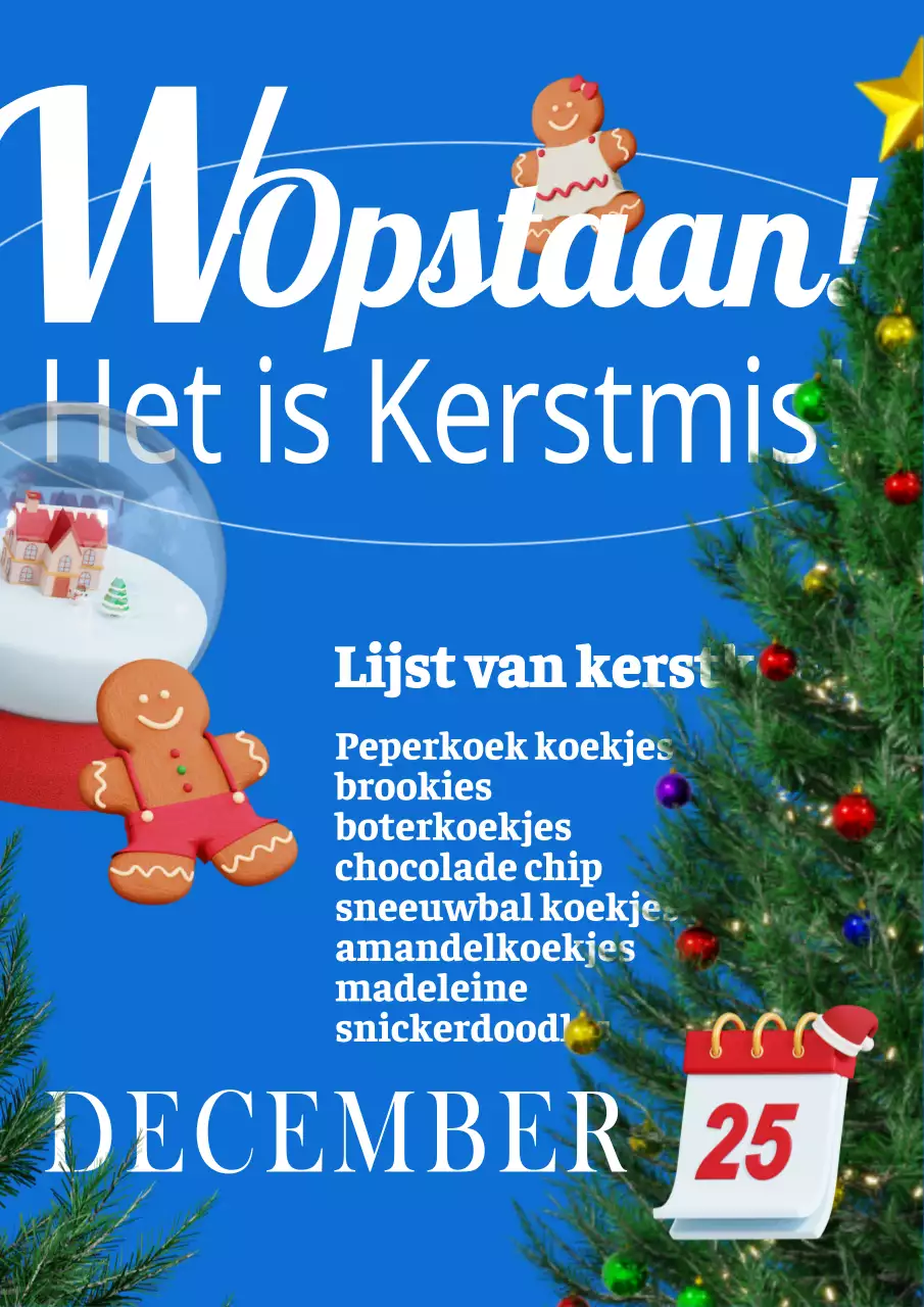 Kerstkoekjes poster met een retro vibe op een blauwe achtergrond