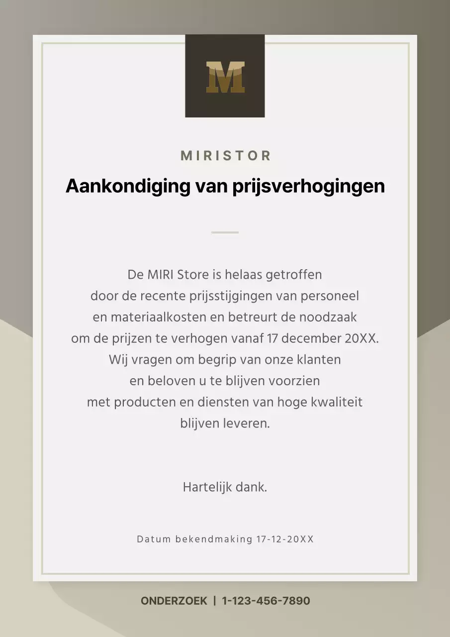 Bruintint luxe brief sjabloon prijsverhoging