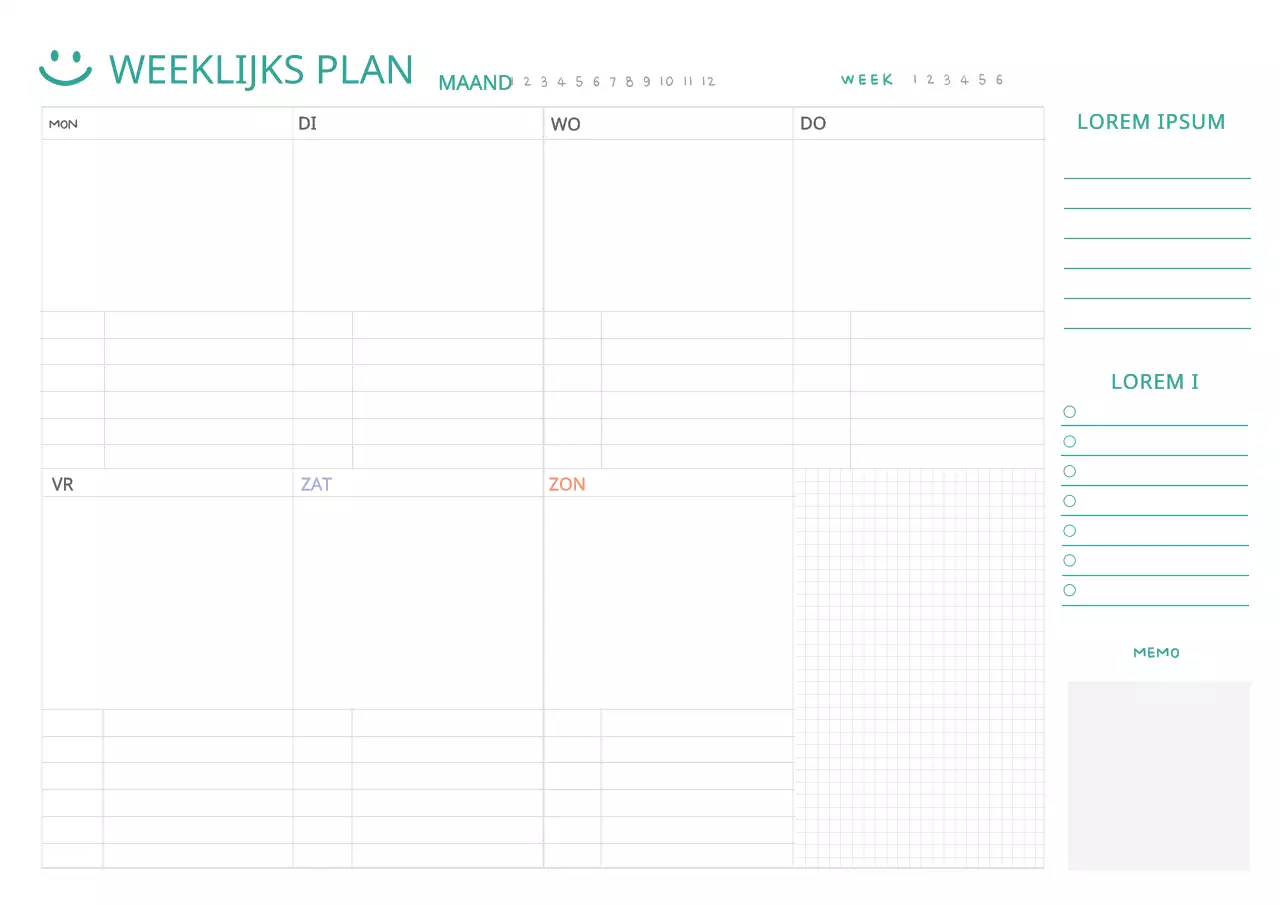 Eenvoudige witte toon voor weekplanning webnotities