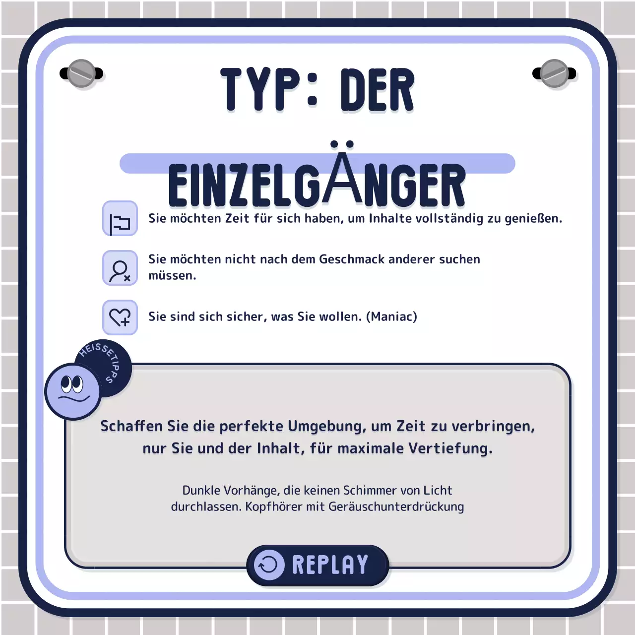 Einfacher textgesteuerter Quiz-Test in rosa-mauve-marine