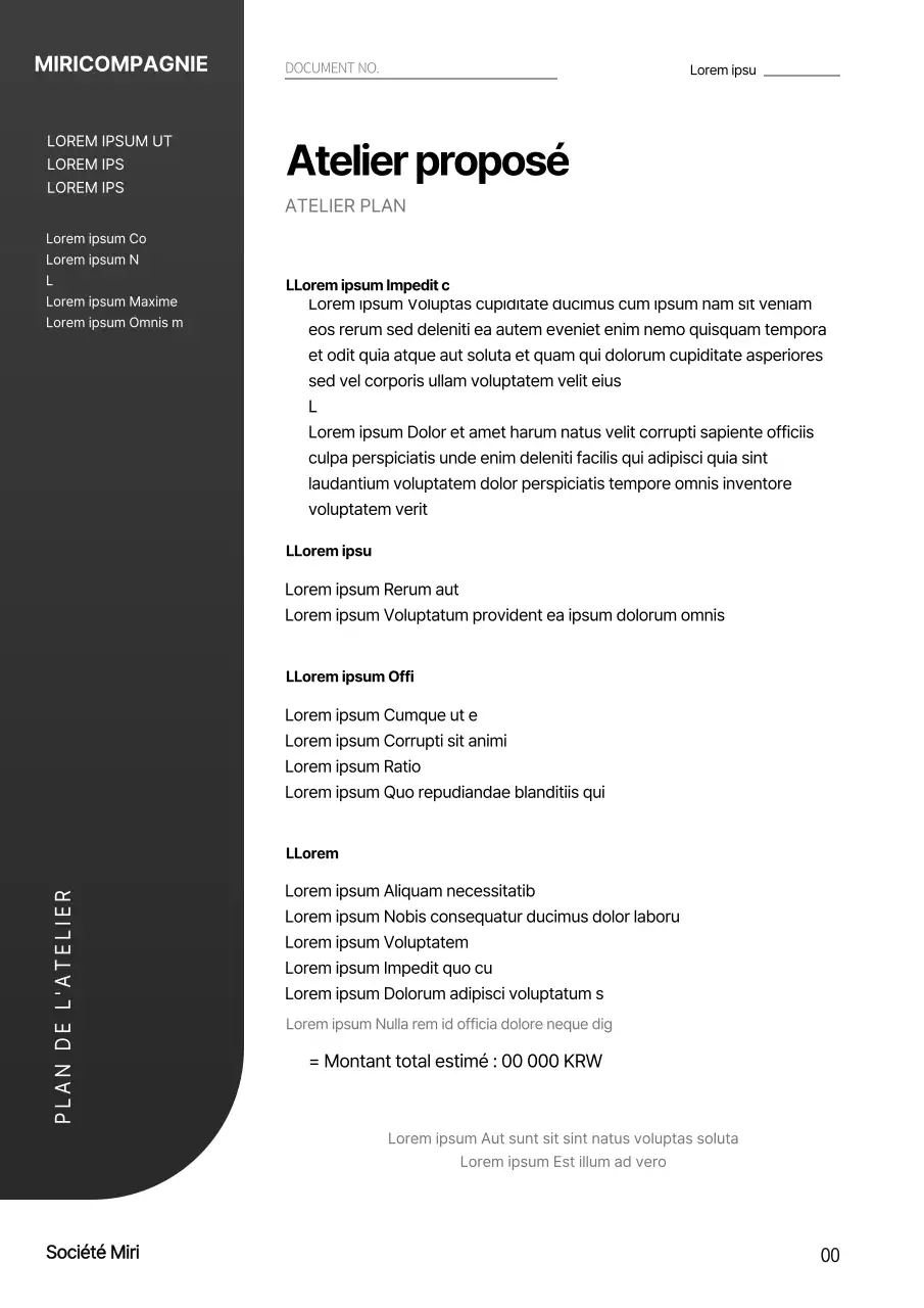 Formatage simple et gris foncé du document de proposition d'atelier