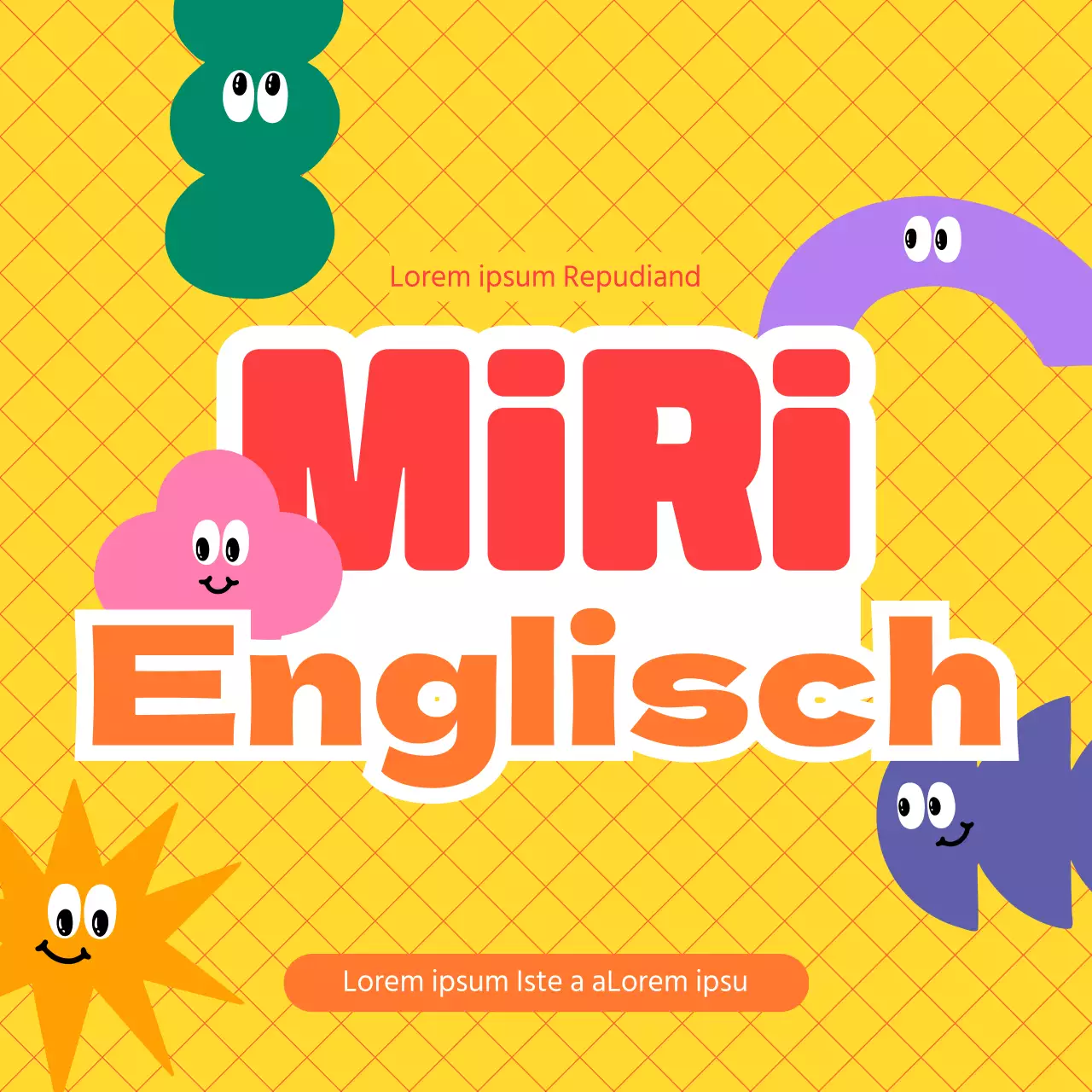 Vorstellung einer Englisch-Grundschule mit einem bunten Konzept und niedlichen Formen.