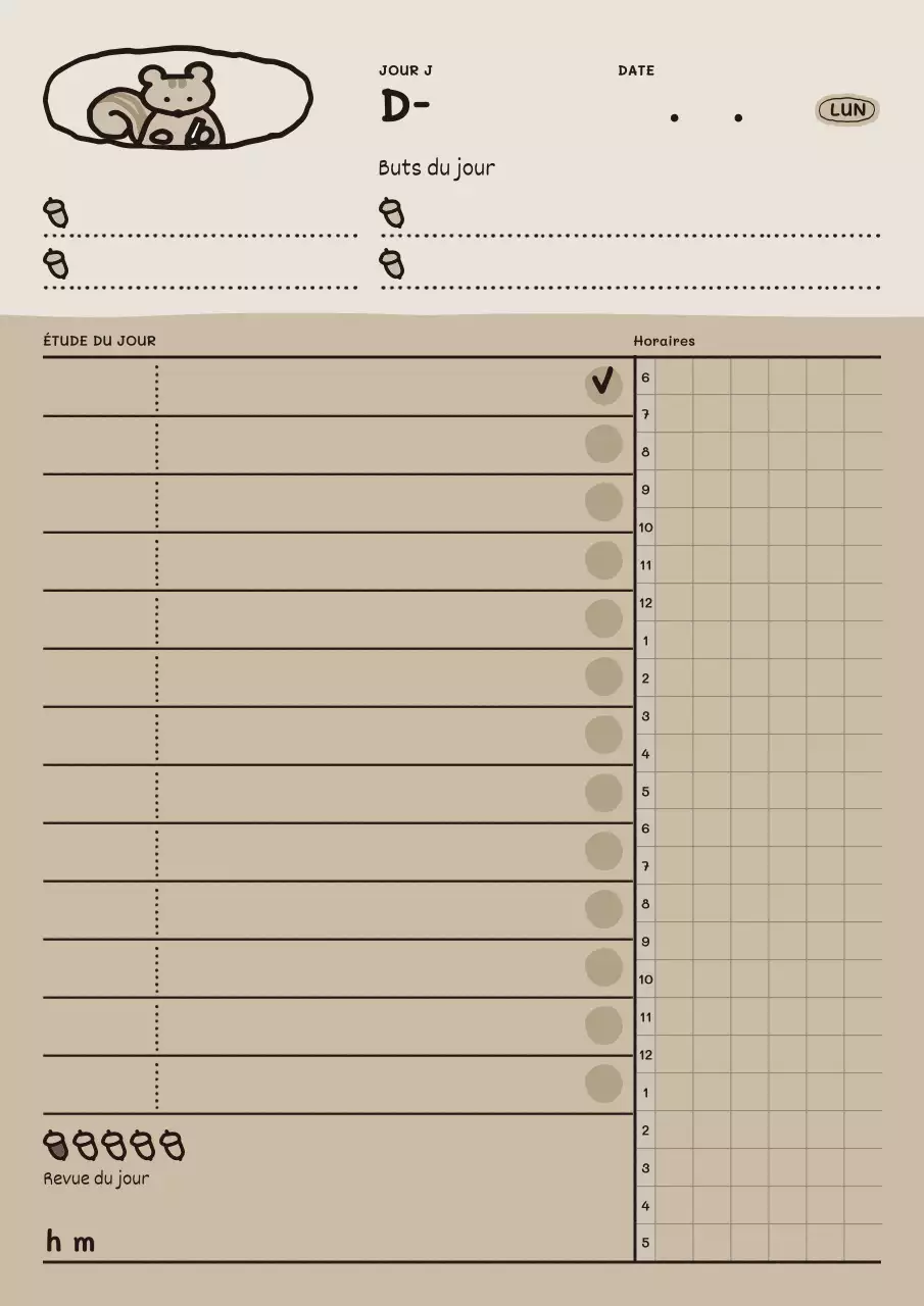 Agenda journalier avec de jolies illustrations en beige et marron