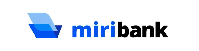 Logotipo bancario con símbolo simplificado en azul y negro