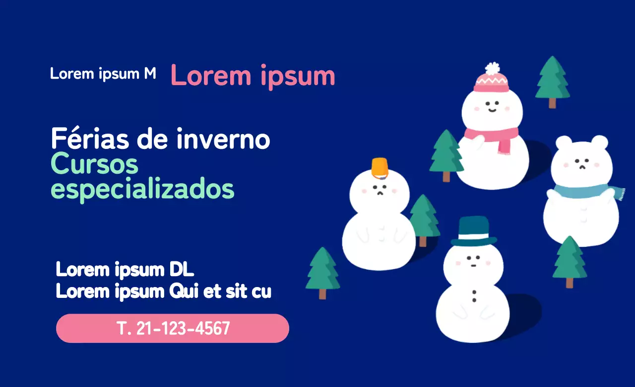 Conceito de boneco de neve de inverno promoção escolar em azul marinho e cor-de-rosa